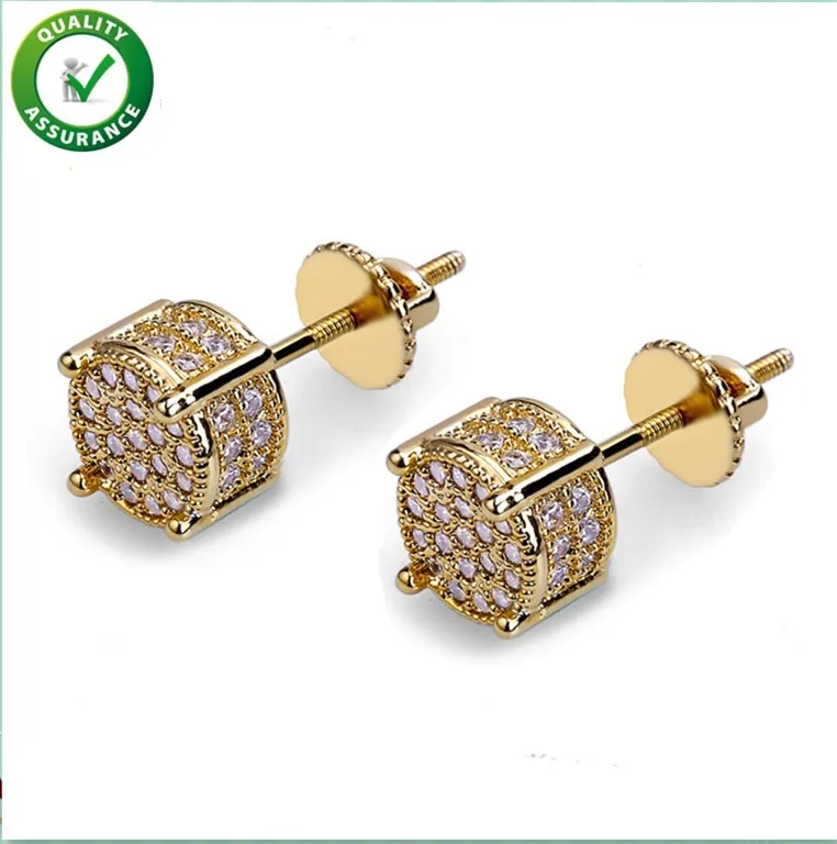 Boucles d'oreilles en or bâton pour hommes femmes en zircone cubique bijoux accessoires hip hop glacés à l'oreille étalon251z