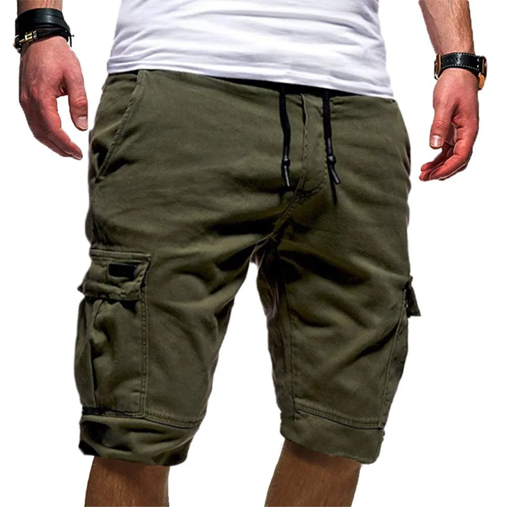 Casual Solid Genou Longueur Joggers Poches Shorts Hommes Vêtements Cordon Pantalon De Survêtement Court Pantalon Corto Hombre Chort Homme 1 # Y19050702