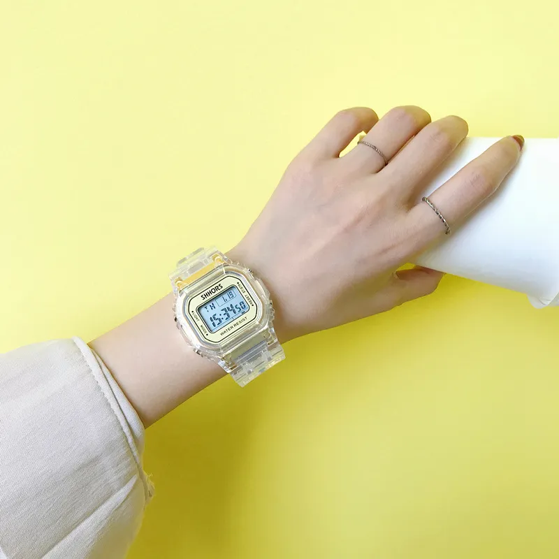 Fashion Men Women Watches Gold Casual Transparent Digital Sport Watch Lover's Gift Clock Waterproof Children Kid's Wrist3015