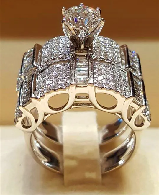 Neues modisches Ring -Set mit echten Diamanten mit 100% S925 Sterling Silber Ehering für Frauen und Männer an Jubiläum269g