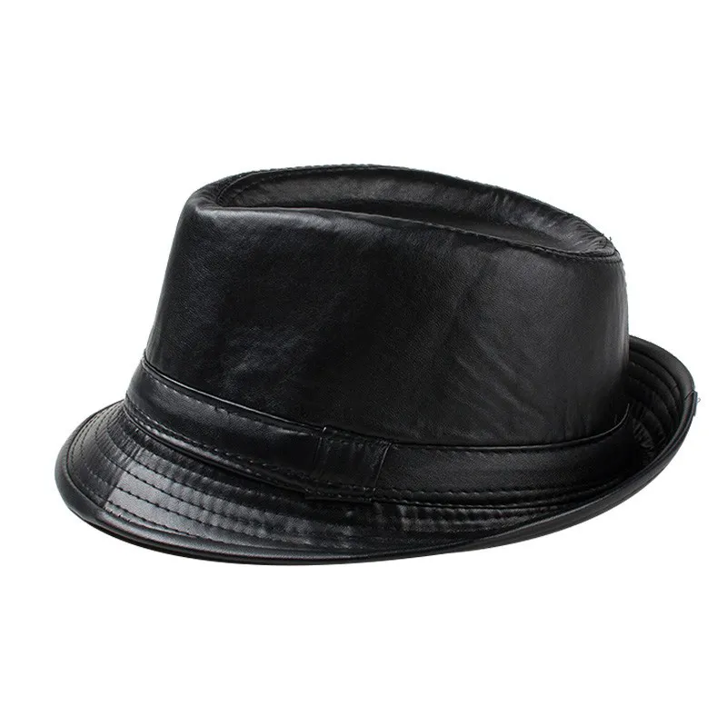 Модная мужская кожаная шляпа трилби, мужская кепка-федора, винтажная джазовая шляпа джентльмена, весенне-осенняя брендовая мужская панама 039s, кепка8498565