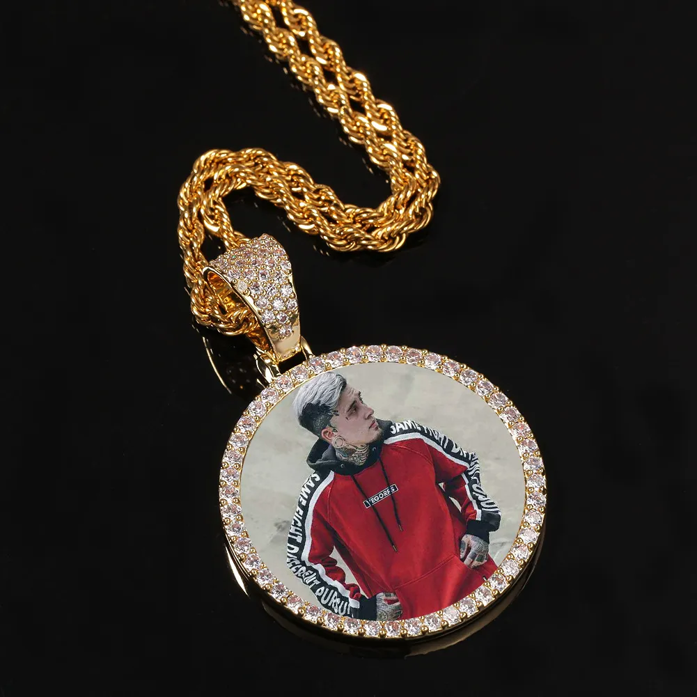 Ouro feito sob encomenda po com asas medalhões colar pingente zircão cúbico masculino hip hop jóias 294m
