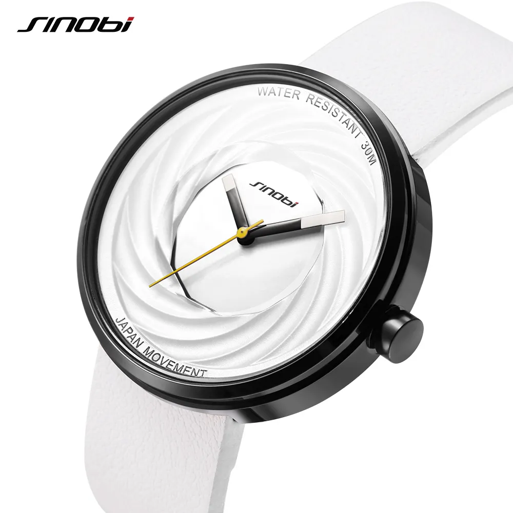 Sinobi Mode Horloge Vrouwen Grote Wijzerplaat Nieuwe Creatieve eddy Ontwerp Hoge Kwaliteit Lederen Band Witte Horloges Casual relojes para mujer224s