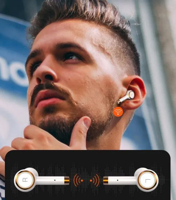 TWS V5.0 Bluetooth Spor kulak kancası Kablosuz Kulaklık Kulaklık 3D Kulaklık vs iphone 11 samsung s10 için F9