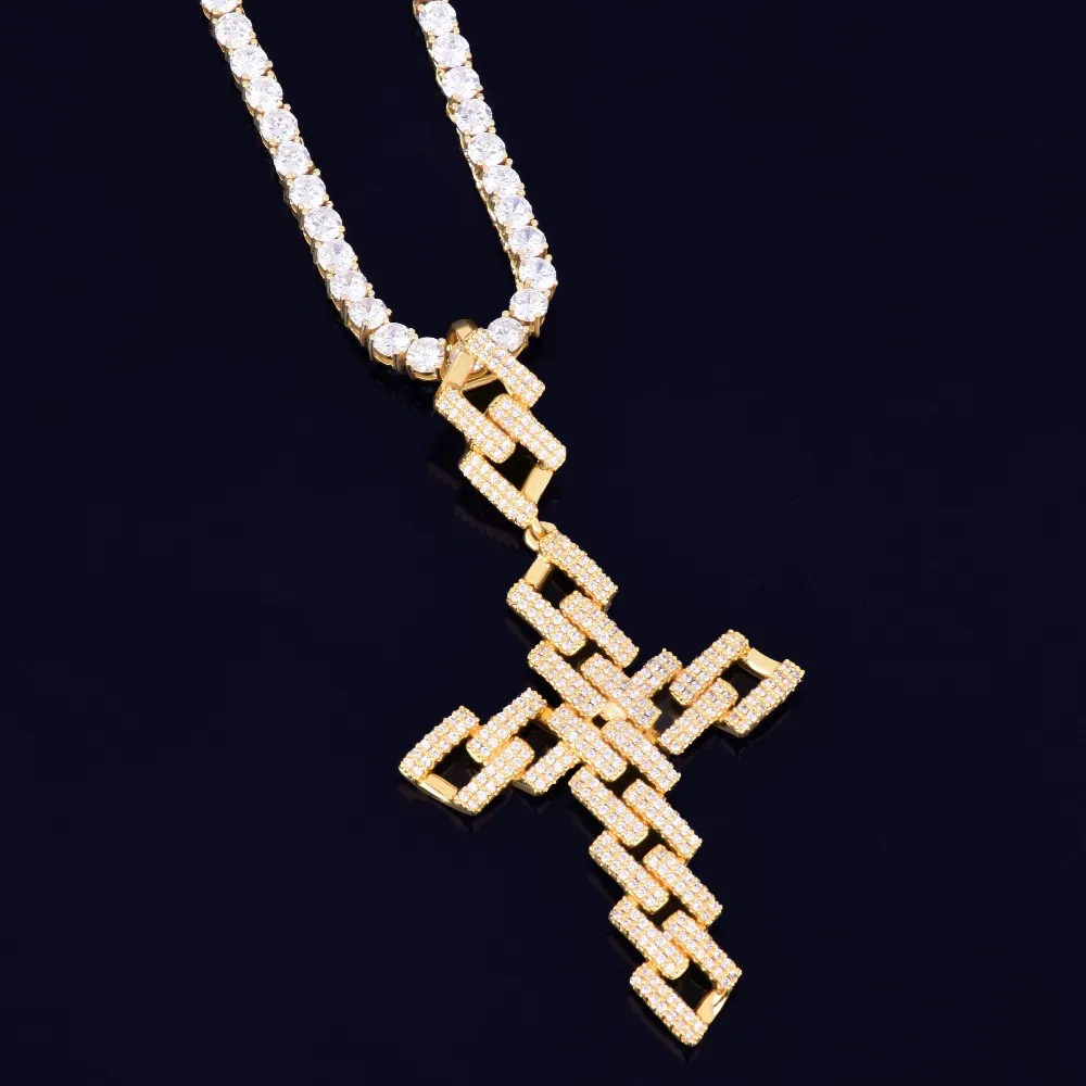 New Ice Out Cubic Zircon Men's Miami Cuban Cross Pendant Necklace Rock Street Hip Hop Jewelry Three Colors314m
