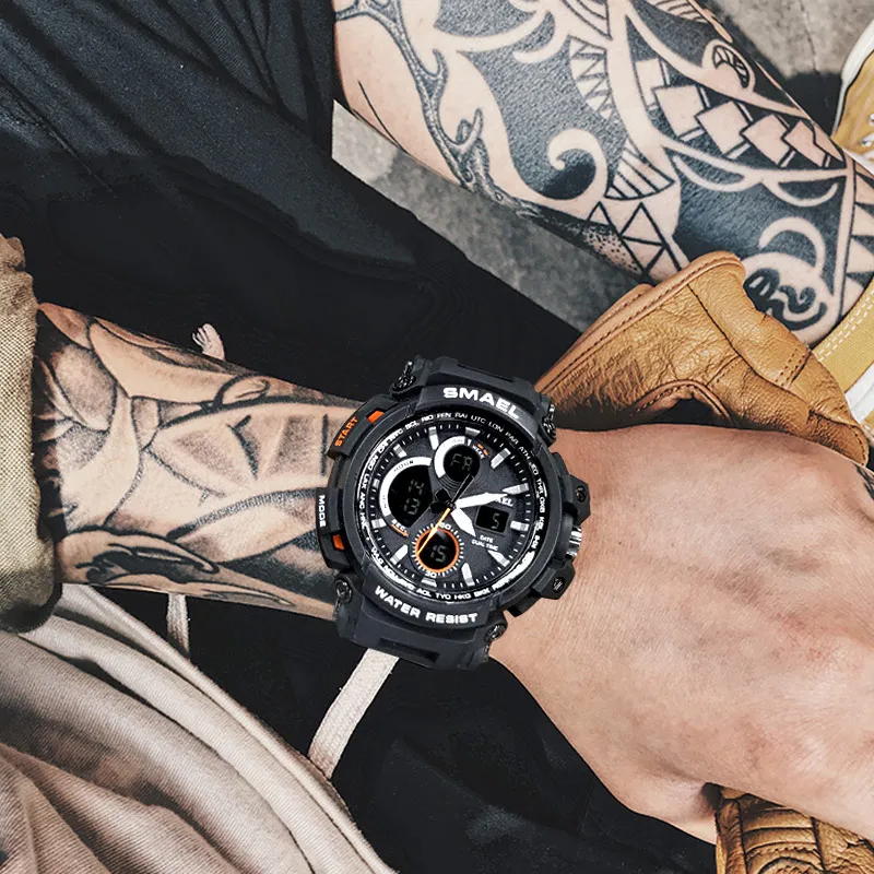 SMAEL Sport Watch for Men New Time Display Relógio Masculino Impermeável THOCK Resistente a Wristwatch Digital 1708278h