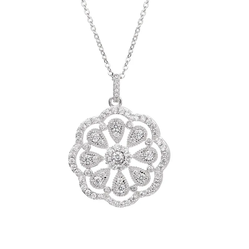 Vends 925 colliers de fleurs en argent sterling pendentifs avec diamant simulé de haute qualité pour les femmes cadeau d'anniversaire Cocktail Jewelr304p