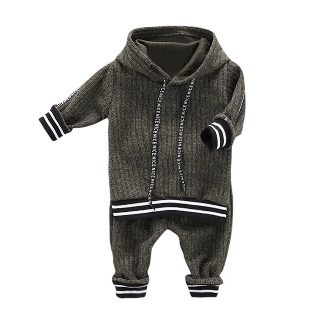 Toddler Kids Baby Boys Hooded Warm Knit solid clothes set Crochet Sweater Long Pants boutique Tracksuit clothing Outfits Set Y20061143633