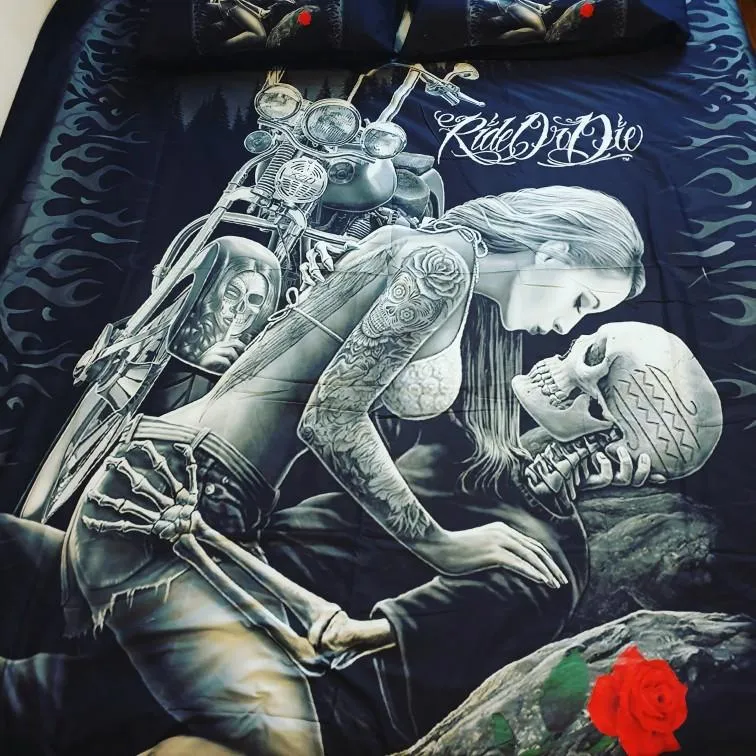 Gothic Skull Bedding Set Twin Full Queen King Double Sizes Duvet Cover with Pillow Cases Rider Girl Bed Linens Set214d