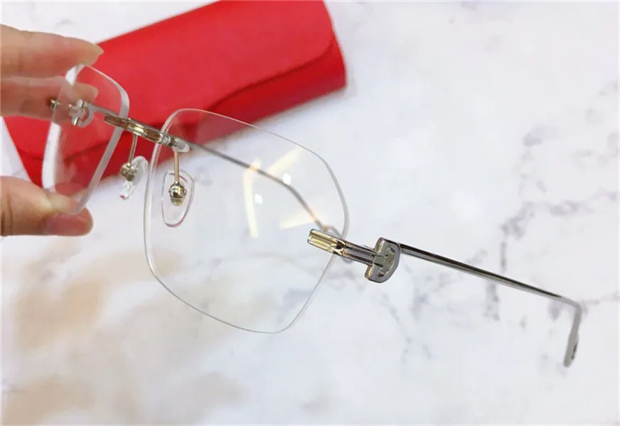 Modedesign-Rahmen optische Brille 0113 K Gold quadratisch rahmenlos Retro moderner Business-Stil Unisex kann verschreibungspflichtige Brillen herstellen268Q