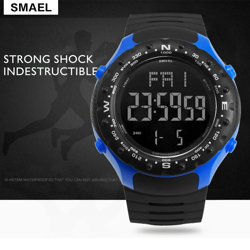 Sport Horloge voor Mannen 5Bar Waterdicht SMAEL Horloge S THOCK Resist Cool Grote Mannen Horloges Sport Militaire 1342 LED Digitale Wrsitwatches206I