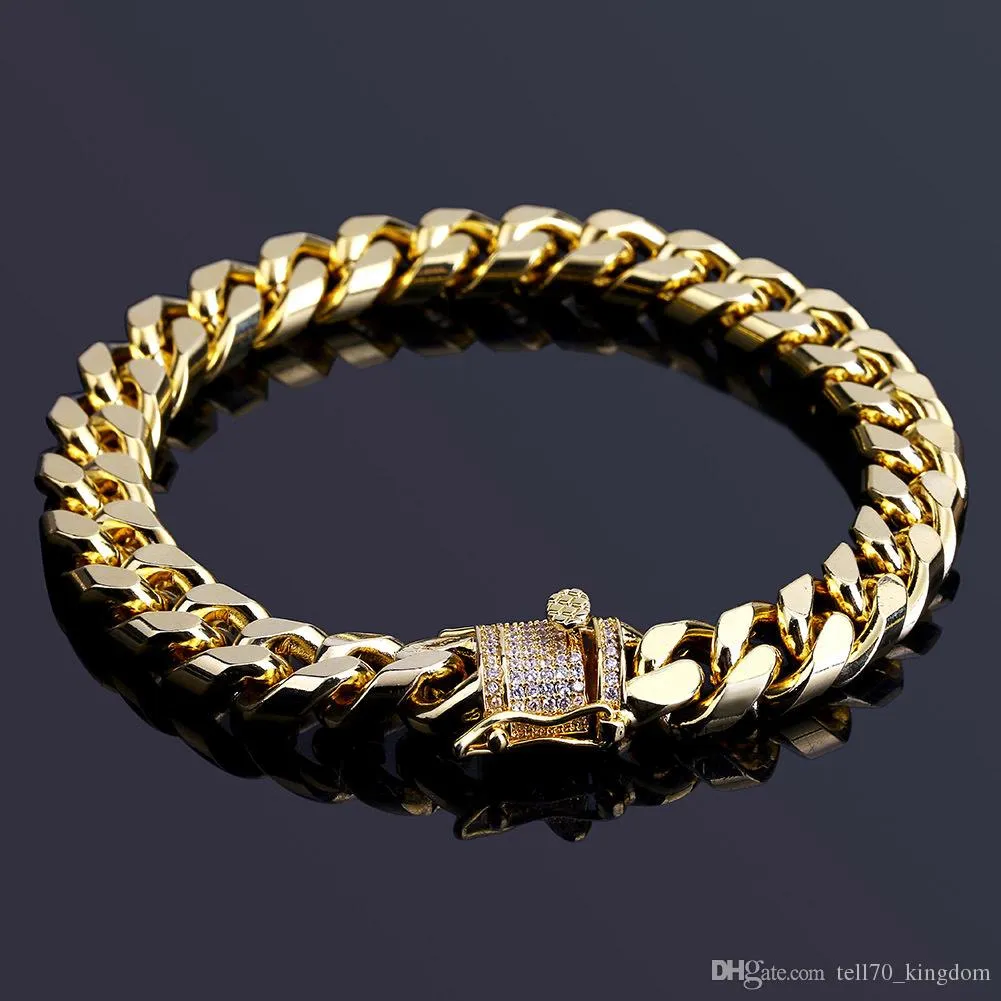 10 mm Miami Cuban Link lodowe Złote Srebrne bransoletki Hip Hop Bling Łacze