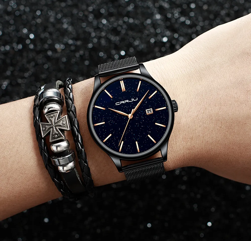 Новые роскошные бренд Crrju Men Watch Mens Gold Pointer Watch Watches Случайные платья Кварцевые наручные часы Relogio Masculino255i