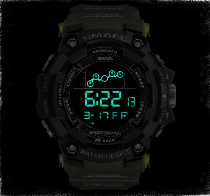 Мужские часы Военные водонепроницаемые спортивные часы SMAEL Армейские светодиодные цифровые наручные секундомеры для мужчин 1802 relogio masculino Watches205g
