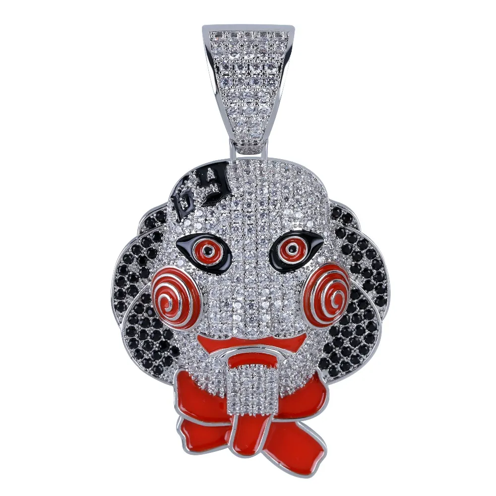 69 Saw Doll Head Mask Pendant Necklace Iced Out Cubic Zircon Hip Hop Gold Silver Color Men Women Charms Chain Jewelry225u