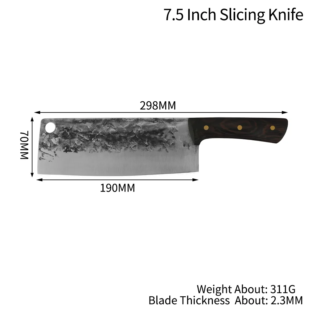 7.5 inch Nakiri Keukenmes 5cr15 Rvs Cleaver Chinese Slager Bestek Smeden Handgemaakte Gesneden Chef Messen