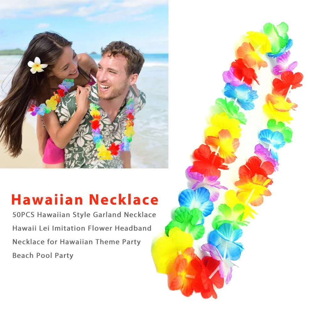 50st Hawaiian Leis Garland Artificial Necklace Hawaii Flowers Party Supplies Beach Fun Wreath Diy Xmas Gift Wedding Decorations298b