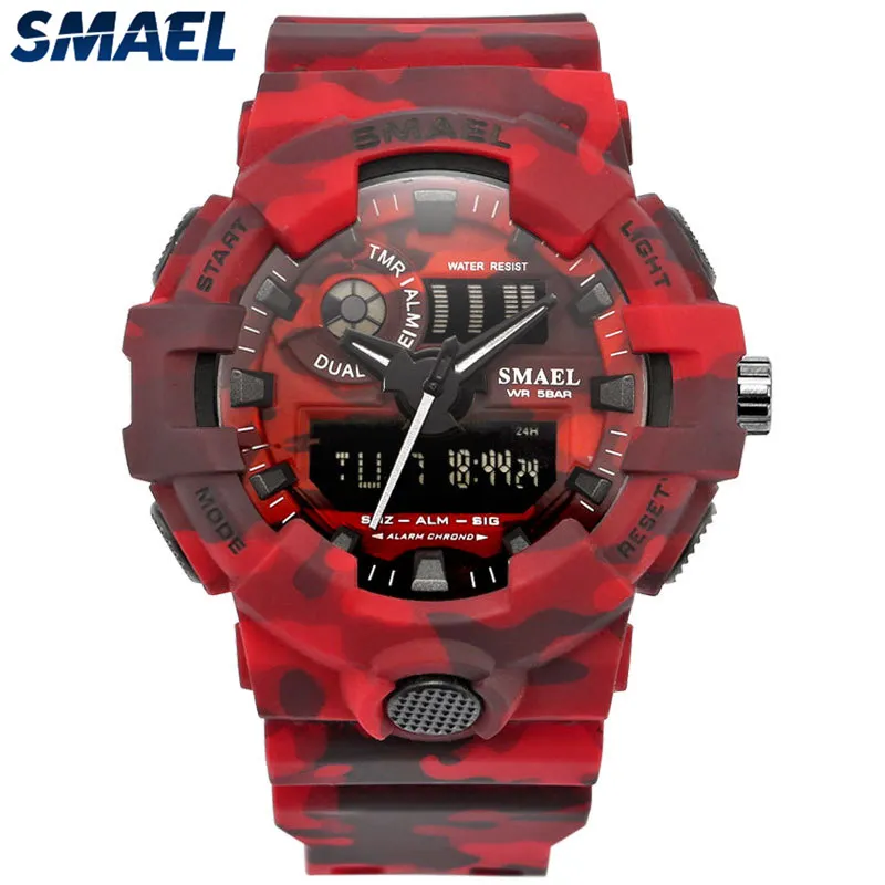 Smael Marchio di Moda Camouflage Militare Orologio Al Quarzo Digitale Uomo Impermeabile Shock Orologi Sportivi All'aria Aperta Mens Relogio Masculino Y1215I