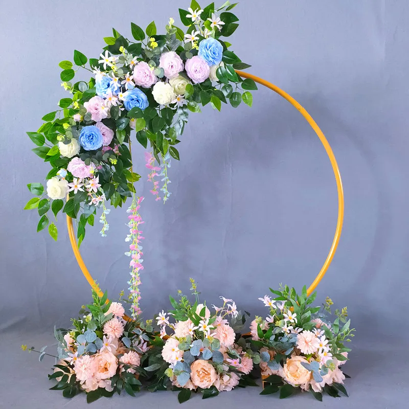 Accessoires de décoration de mariage, cadre circulaire en métal, décor d'arrière-plan, arc de mariage, étagère en fer forgé, décoration de fête à faire soi-même, support de fleurs rond 249x