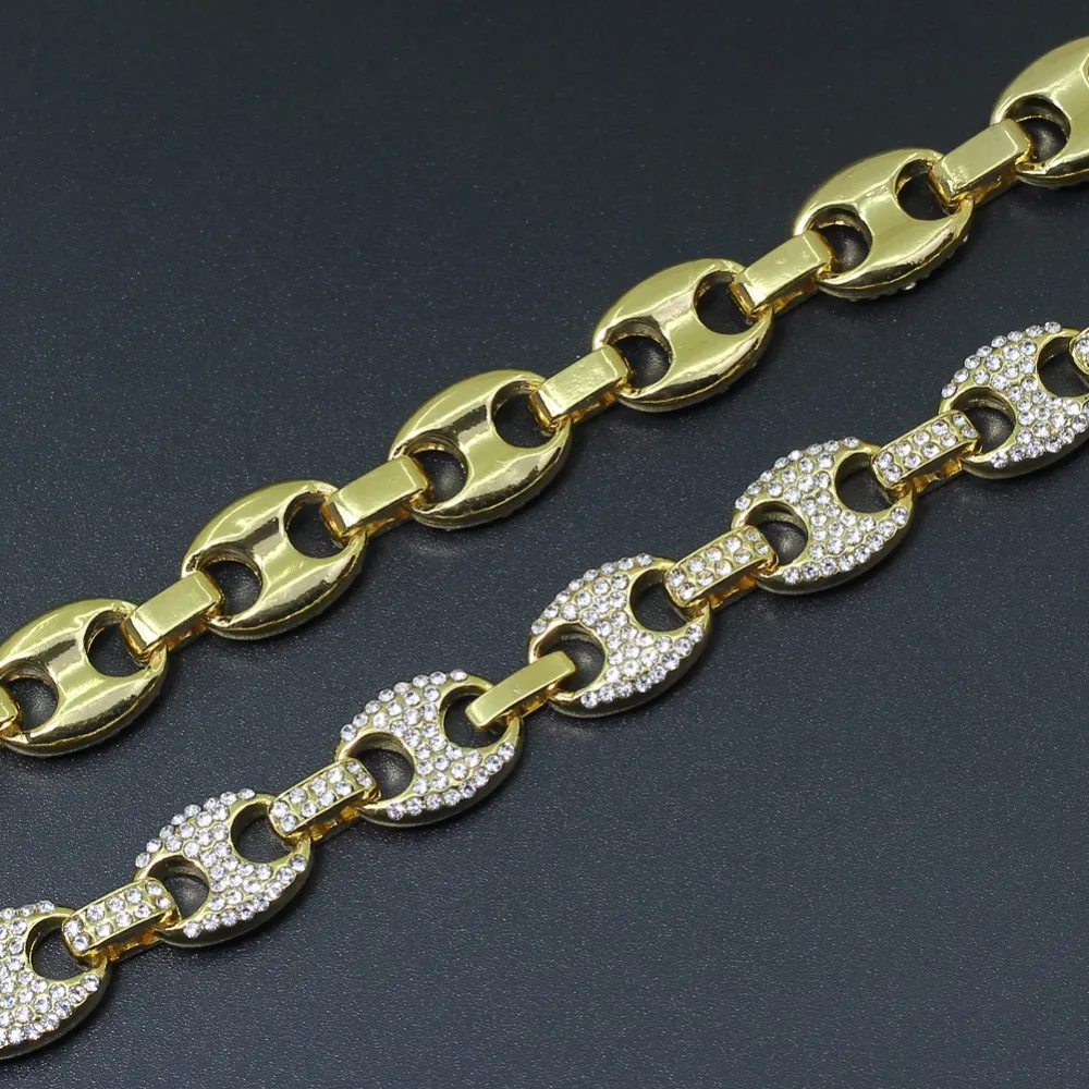 Хип-хоп 12 мм золотого и серебряного цвета с покрытием Iced Out Puff Marine Anchpr, блестящее ожерелье-цепочка для мужчин292z