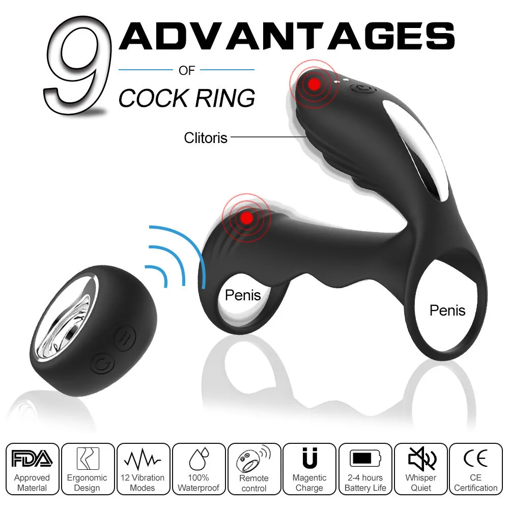 Cock Ring Wireless Remote Control Adult Soft Silicone Male Vibration Dual Ring Sex Delay Chastity Cage 19 Jan29 P40 Y19070602