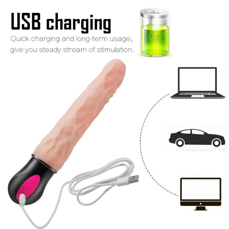 FLXUR 12-modus Verwarming Realistische dildo-vibrator Flexibele, zachte siliconen Penis G-spot Vagina-vibrator Masturbator-seksspeeltje voor vrouwen C7678592