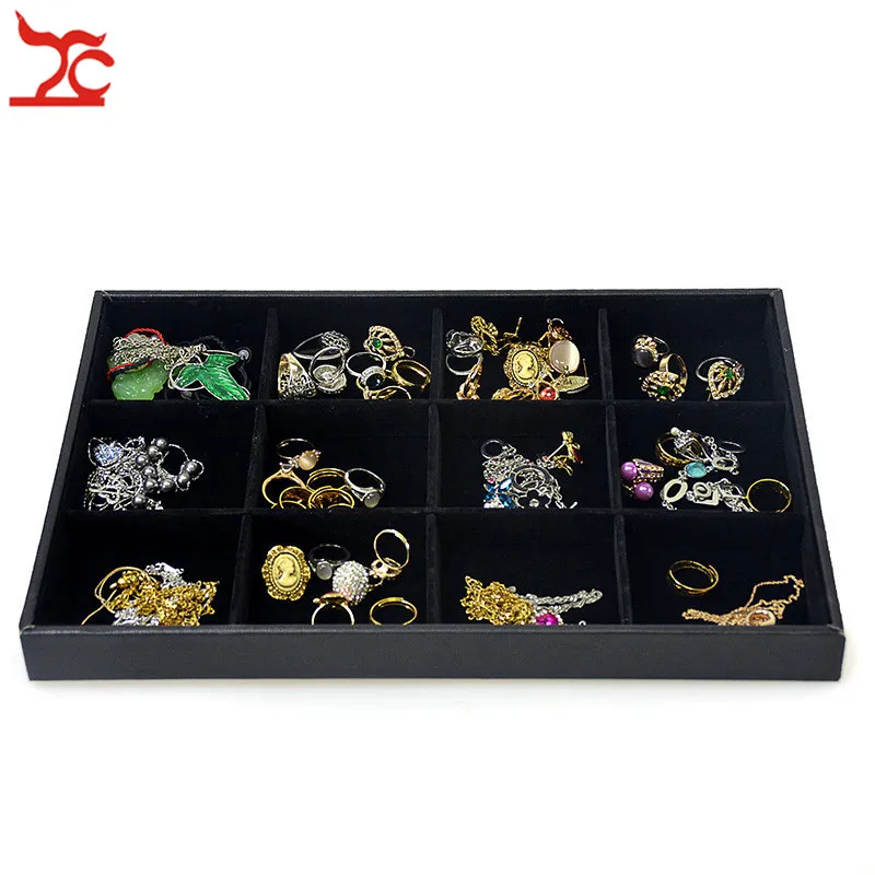 Bandeja empilhável de veludo preta para exibição de joias, colar, anel, brinco, vitrine, pingente, relógio, armazenamento de joias boxes282w