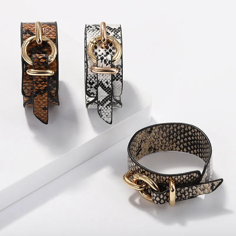 Nieuwe trendy mode ins luxe designer snake luipaard dierenprint lederen verstelbare armband voor dames263V