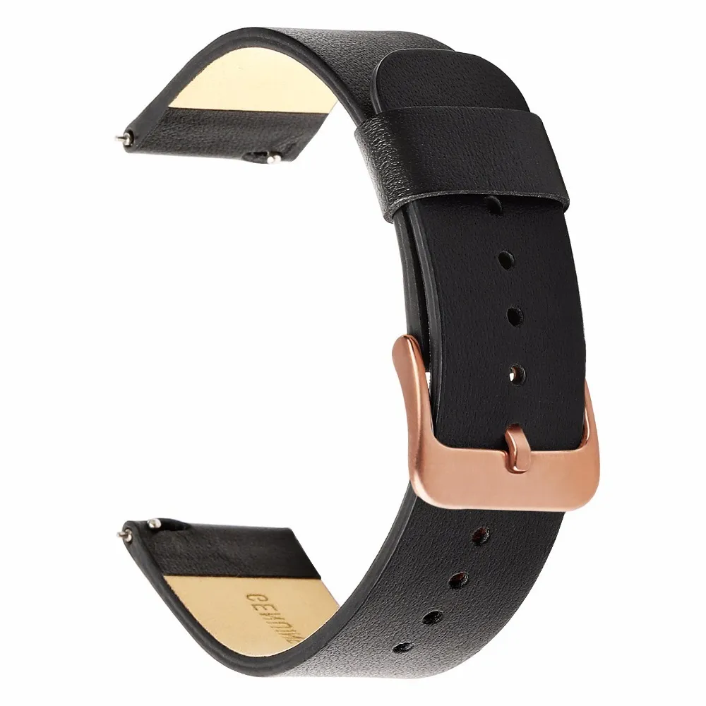 Bracelet de montre en cuir véritable 20 mm pour Samsung Galaxy Watch 42 mm R810 Bracelet de remplacement à dégagement rapide Bracelet de poignet en or rose Y1280e