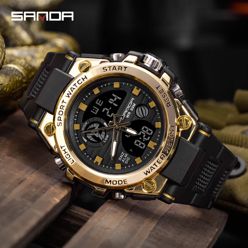 2019 Nowa męska marka SANDA Top marka luksusowy sportowy zegarek sportowy Waterproof S Waterproof S Watch Digital Watch Relogio Masculi251a
