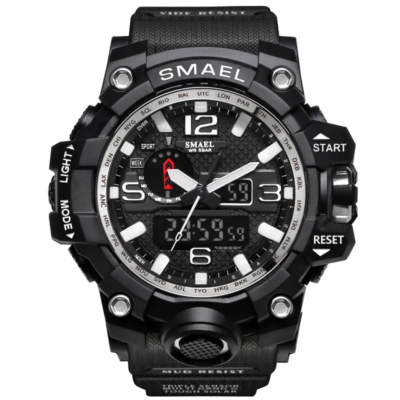 Smael 1545 marki mężczyzn zegarki sportowe Dual Dials Analog cyfrowy Elektroniczne kwarcowe zegarek na rękę wodoodporne Wodoodporne pływające wojsko WA2523