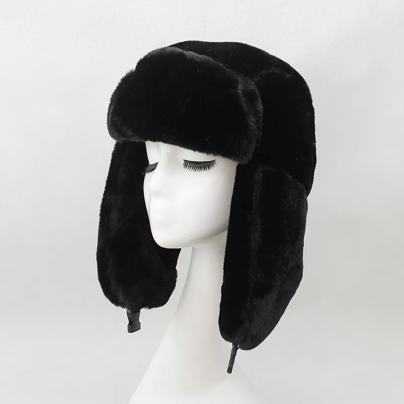 Chapeau de bombardier en fourrure de papillon pour femmes, Ushanka russe, chapeau de trappeur noir, oreilles de Ski chaudes d'hiver, Gorros Mujer Invierno243H