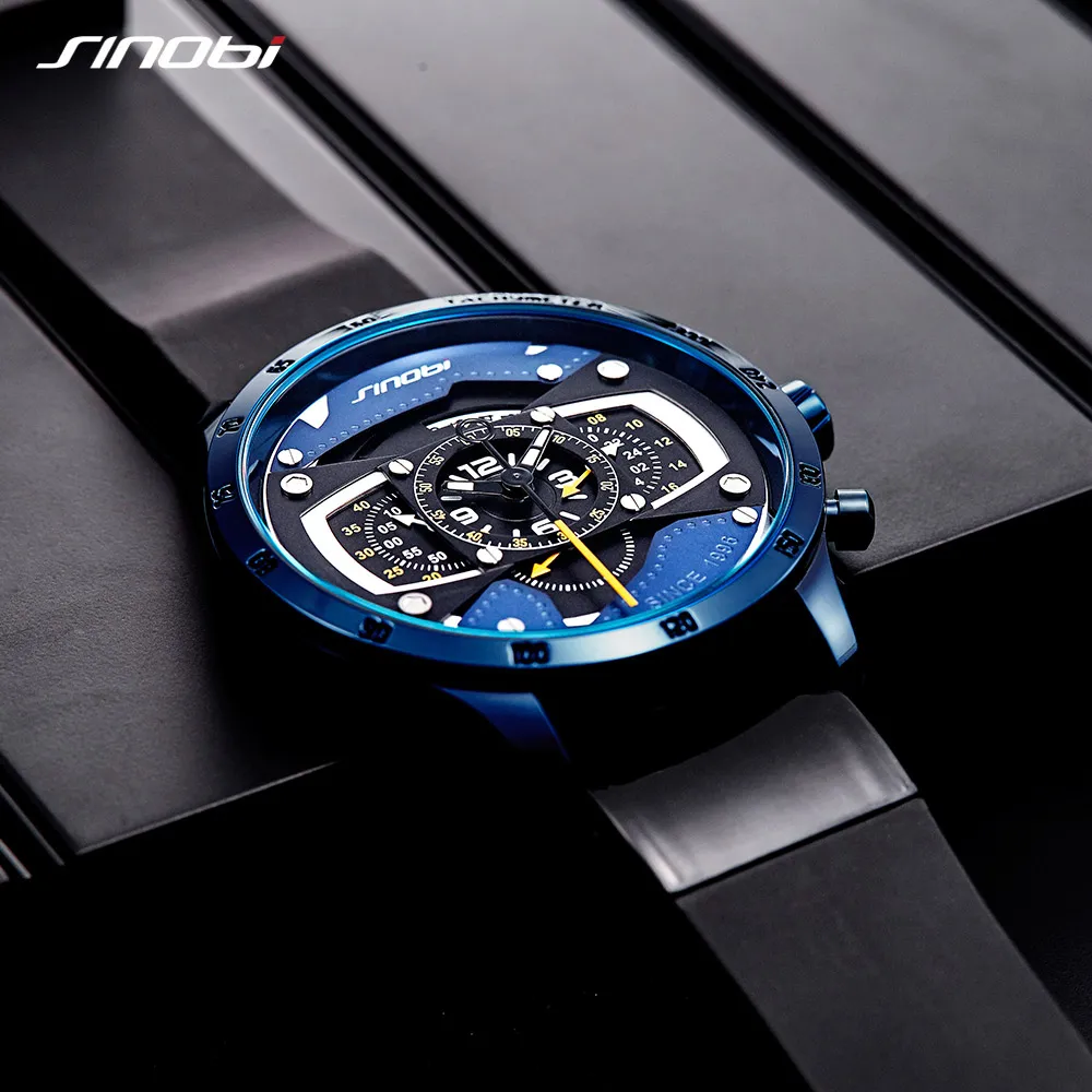 Relogio Masculino SINOBI Watch Men Car Creative Watches Man Fashion Casual Speed Racing Sports Chronograph Silicone Quartz Watch201i