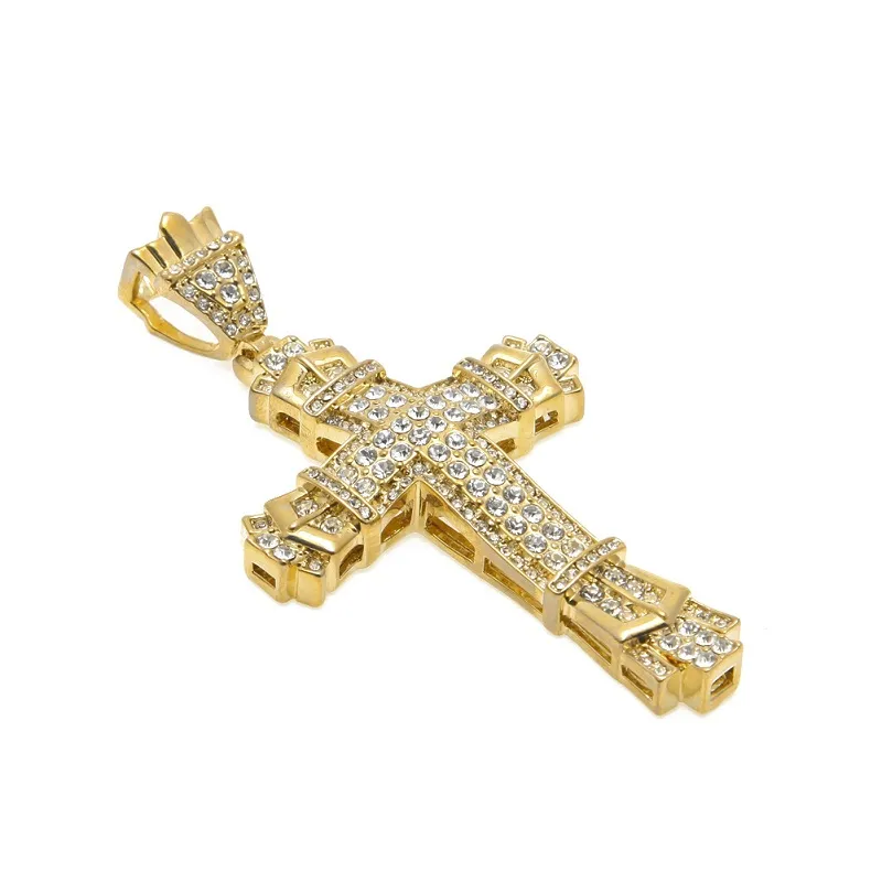 Vintage cruz pingente colares masculino ouro cubano link corrente colar gelado para fora pingente hip hop jóias 320k