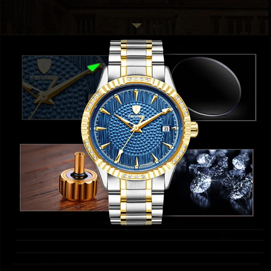 Top Brand Topise Golden Uomini automatici Meccanici Orologi Torbillon Waterproof Business Gold Watch218x