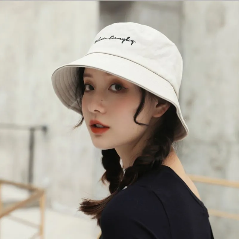 Women Girls Funny Embroidery Letter Wide Brim Bucket Hat Summer Casual Harajuku Hip Hop Student Sports Fisherman Cap258v
