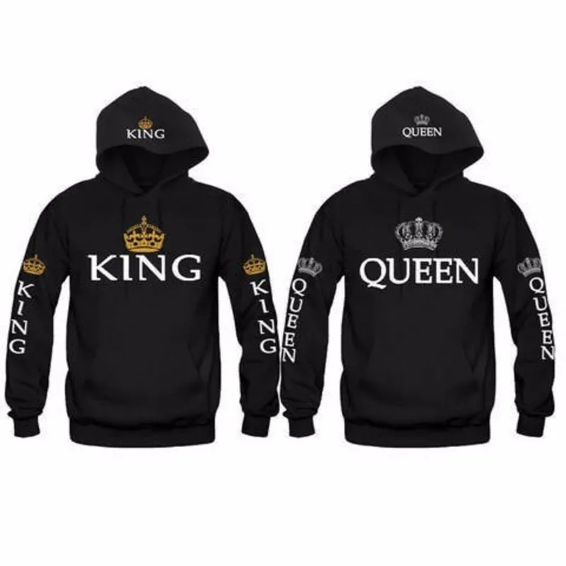 Autumn New Couple Hoody Queen King Crown Printing Blue Men Women Hoodie Fashion Lovers Red Trendy Sweatshirt Casual Hooded