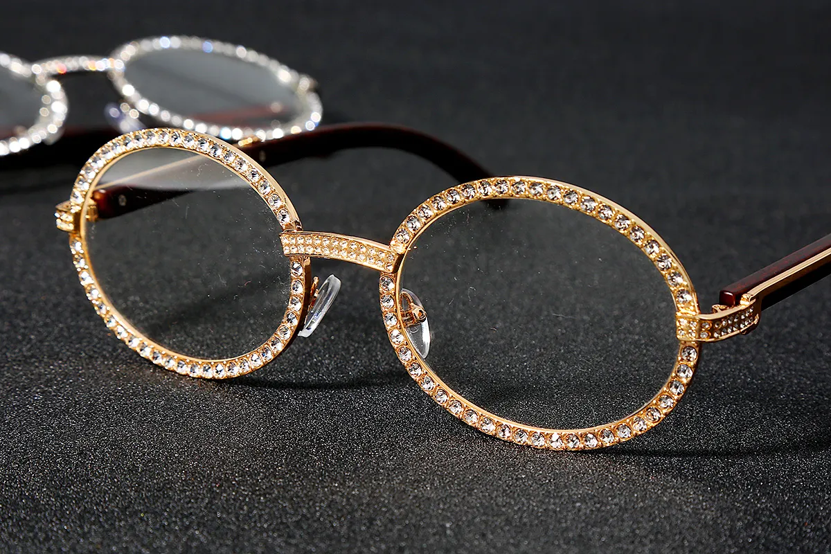 Vintage okrągłe sześcienne okulary przeciwsłoneczne Mężczyźni Nowe luksusowe kobiety owalne okulary diamentów moda hip -hop okulary Uv400 Gafas de sol mujer m297t