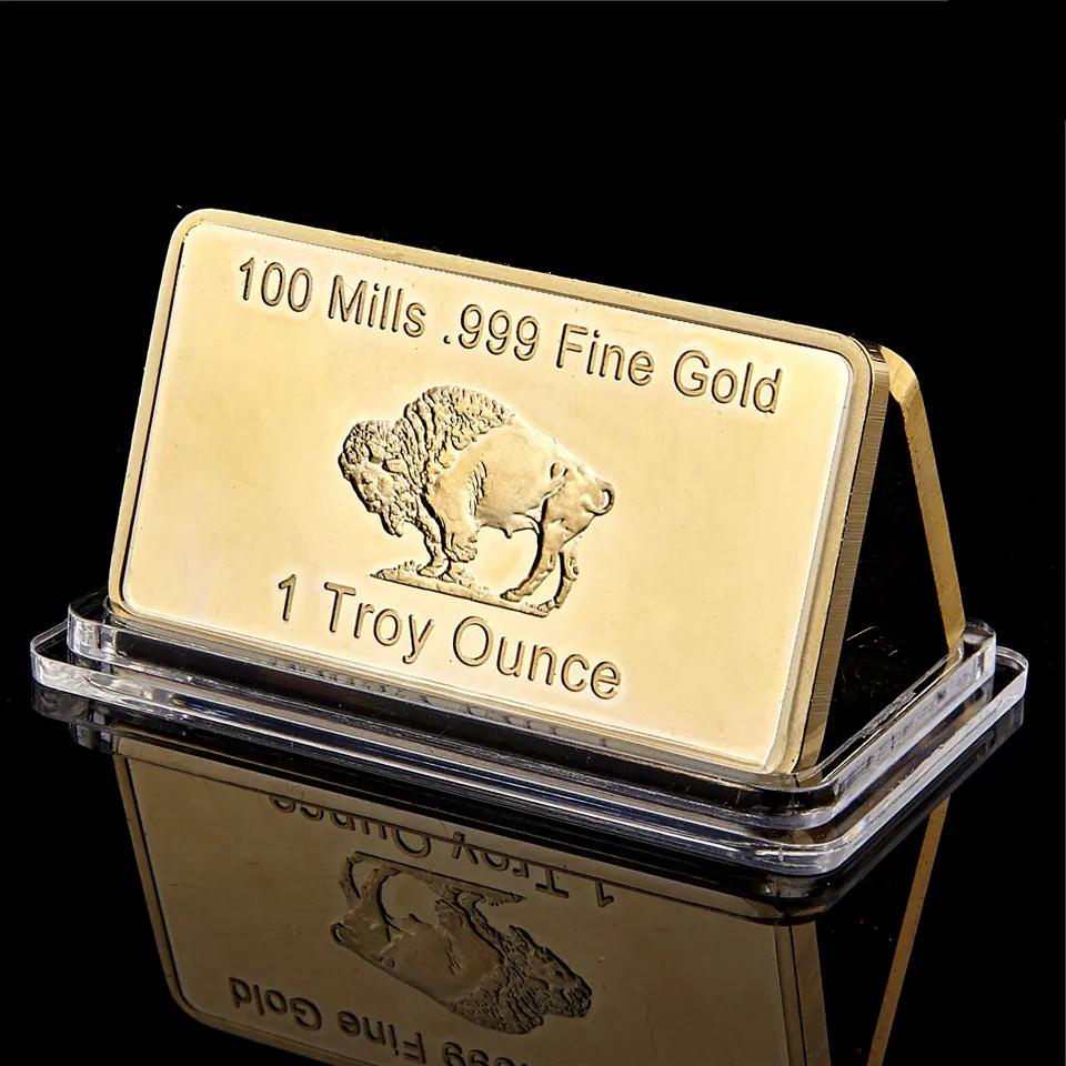 Metal Craft 1oz USA Buffalo Pièce Rare 100 Mill 999 Plaqué Or Fin Américain Bar2714042