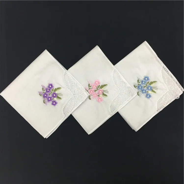 12st 28 * 28cm 60s Japanska Koreanska Bomull Dam Broderad Sweat Handkerchief Small Square White Handkerchief