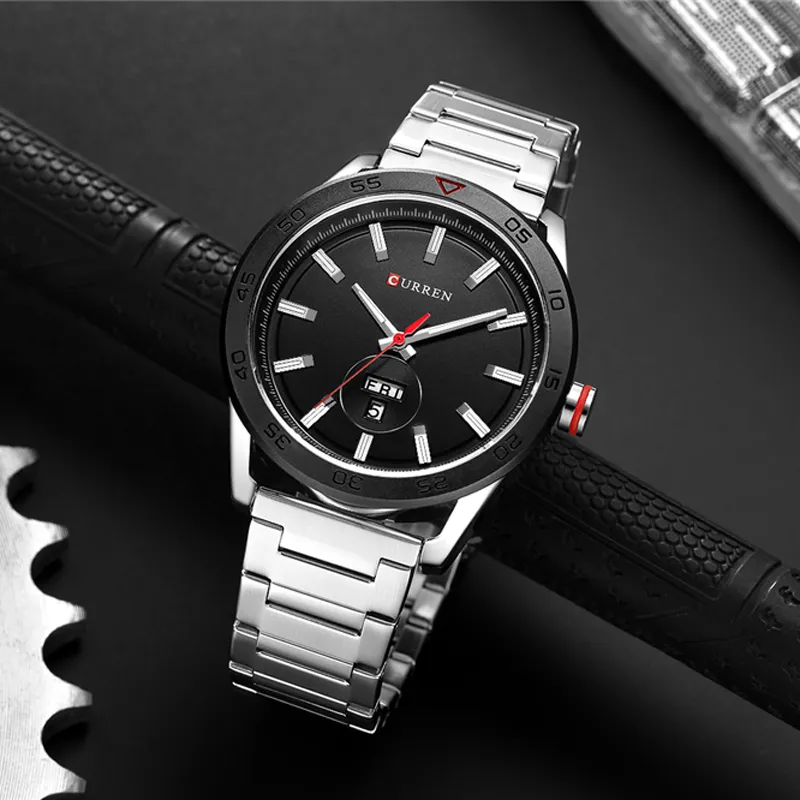 CURREN 2019 montres pour hommes Style décontracté horloge Date montre-bracelet à Quartz avec acier inoxydable Design classique cadran rond 44 mm270A