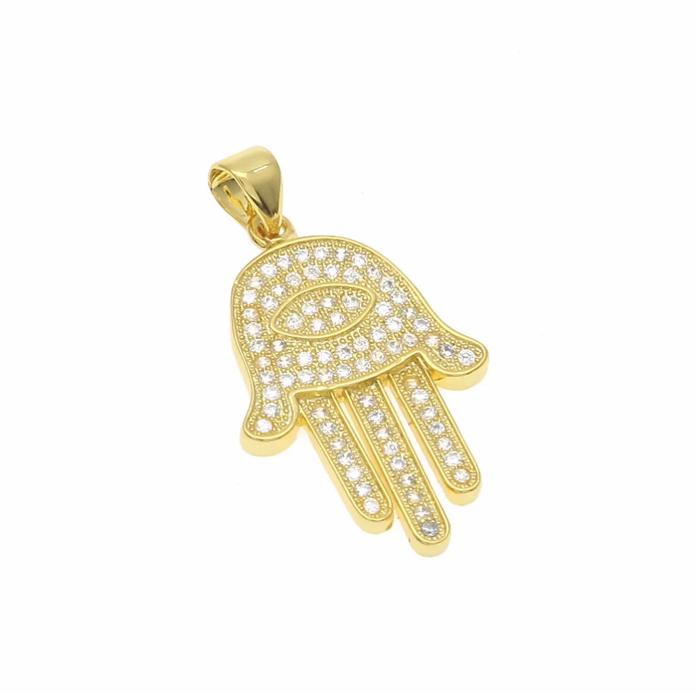 Pendentif Colliers Or Argent Fatima Hamsa Main Bling CZ Glacé Charme Chaîne Cubaine Pour Femmes Hommes Hip Hop Bijoux 199M