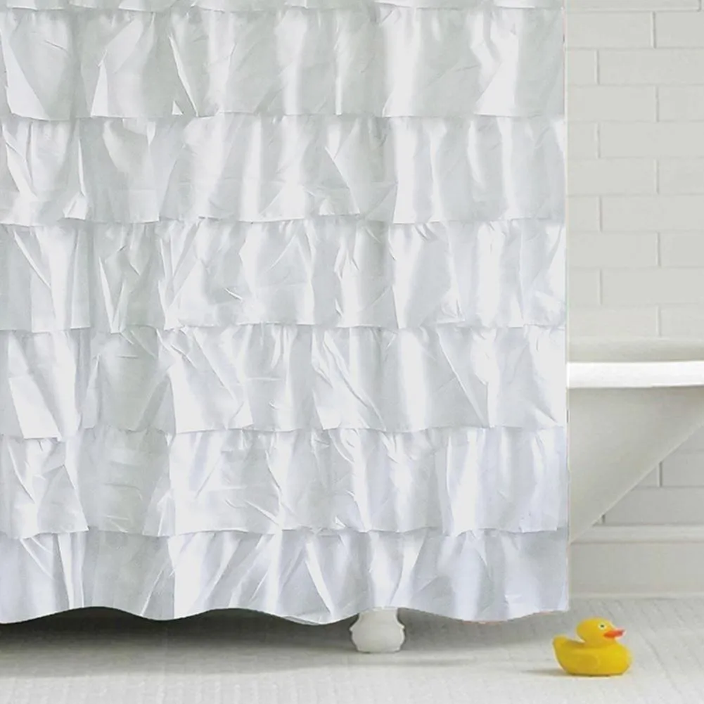 LumiParty couleur unie imperméable bord ondulé rideau de douche à volants salle de bain rideau décoration-25 C18112201