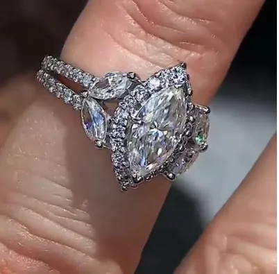 Cały rozmiar 6-10 Modna Bang Ring Marquise Cut Diamond Real S925 Srebrny srebrny ślub pierścionki ENGEGEMENT ANKOWNIKA