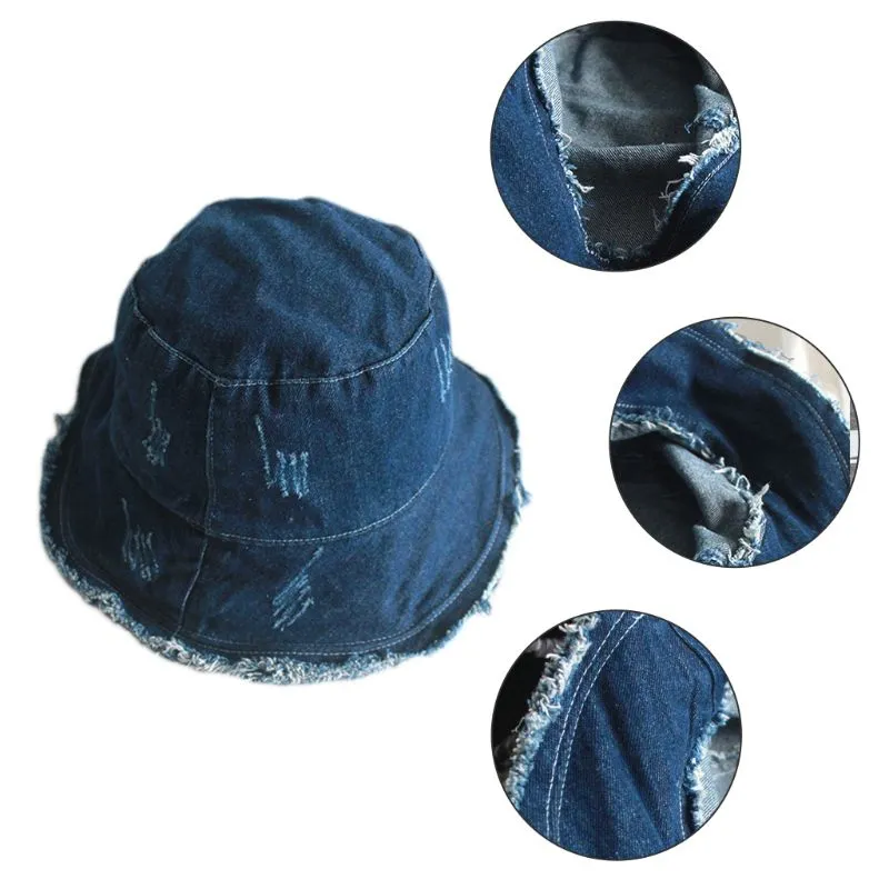 Японский стиль, женская и мужская джинсовая панама, винтажная рваная шляпа с бахромой и кисточками, солнцезащитный крем, складная рыбацкая кепка205W
