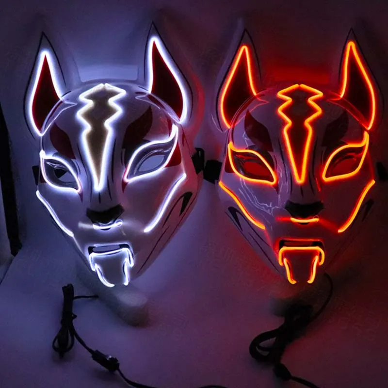 Motorcycle Masks LED Mask Fox Cat Face El Wire Light Festival Cosplay Costume Decoration Funny Election Party Masque