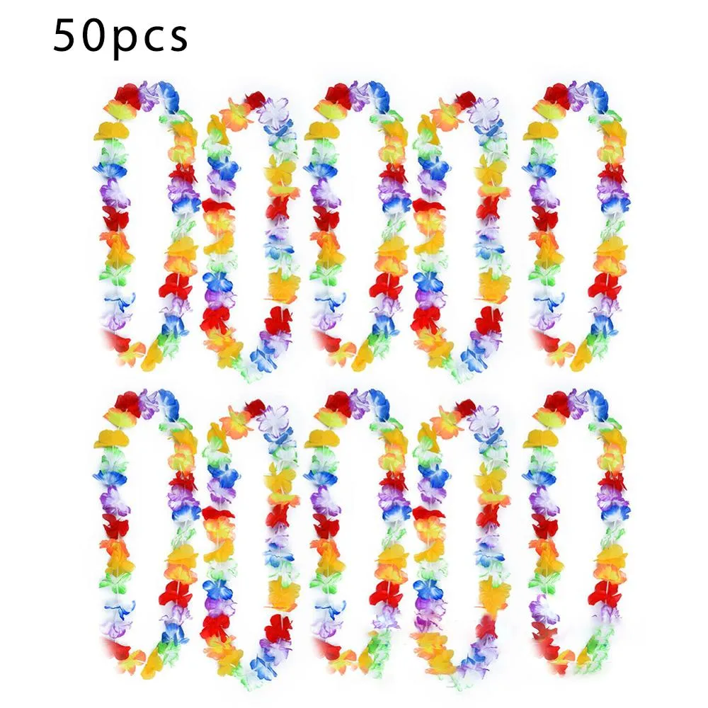 50 stks Hawaiiaanse Leis Garland Kunstmatige Ketting Hawaii Bloemen Feestartikelen Strand Fun Krans DIY Kerstcadeau Bruiloft Decoraties2450