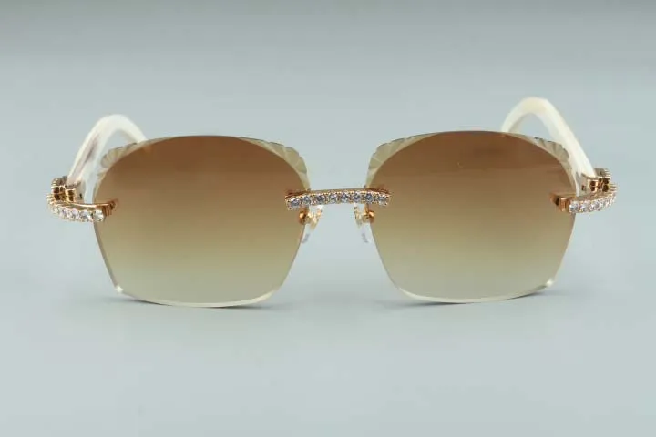 2019 Nyaste stil diamantsdesign T3524018-3 Micro Cutting Lenss Solglasögon Naturliga vita buffelhorntempel Glasögon storlek 18305E