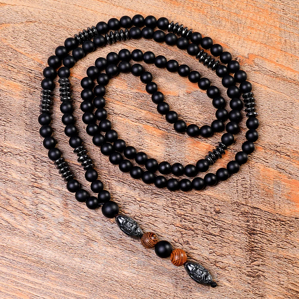 Натуральный черный гематит, резьба из бисера, ожерелье, черный Будда, лава, мала, камень, деревянные четки, бусины, подвеска2609