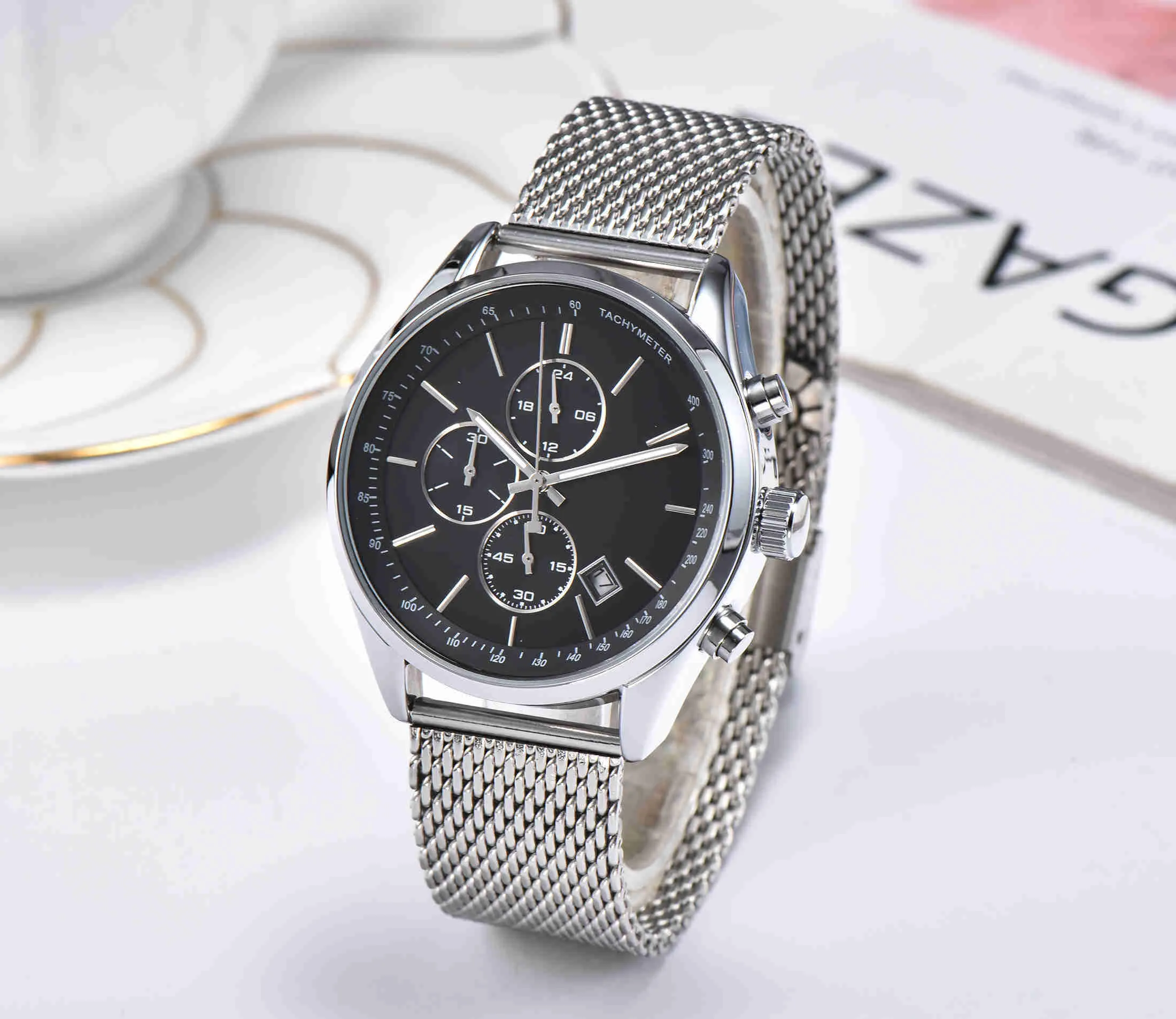 2021 Luxury Mens Watches All Pointer Work Functional Chronograph Quartz Watch rostfritt stål Rem Waterproof Designer Stop Watch258Q